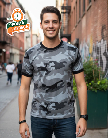 Camiseta Camuflada Cinza Urbano - 100% Algodão