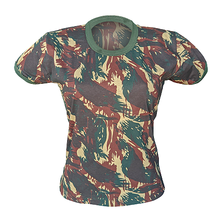 Camiseta Feminina Baby Look Camuflada - 100% Algodão