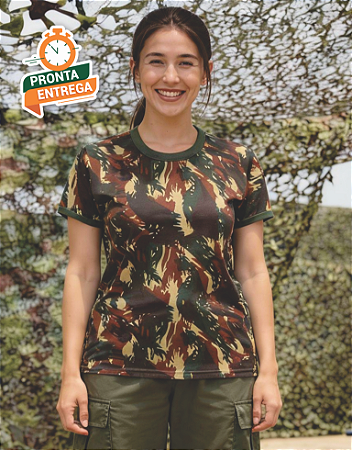 Camiseta Feminina Baby Look Camuflada - 100% Algodão