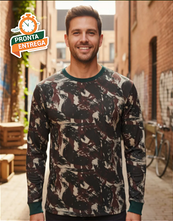 Camiseta Camuflada Padrão Exército - Manga Longa - Dry fit