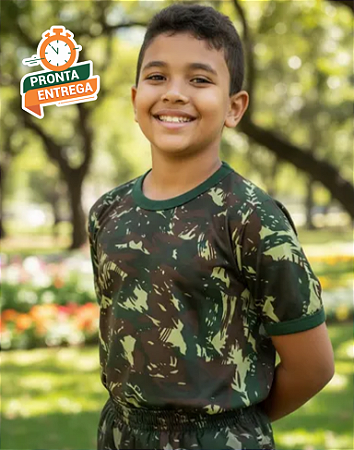 Camiseta Camuflada Manga Curta - Infantil De 2 Até 14 Anos