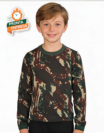 Camiseta Camuflada Manga Longa - Infantil De 2 Até 14 Anos