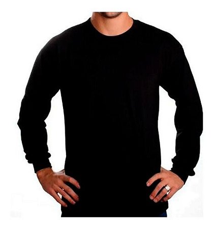 Camiseta Manga Longa Preta Básica Lisa Camisa Blusa - Malha Fria - Estampa  10 - Camisetas, Artigos Militares e Personalizados