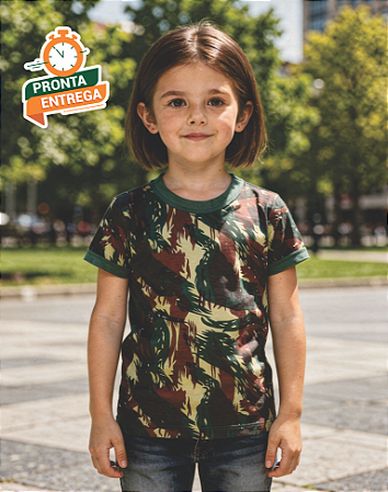 Camiseta Camuflada Baby Look Infantil - De 2 Até 14 Anos