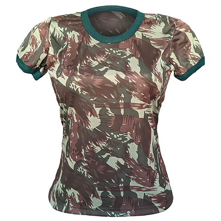 Camiseta Feminina Baby Look Camuflado Exército Em Malha Dry