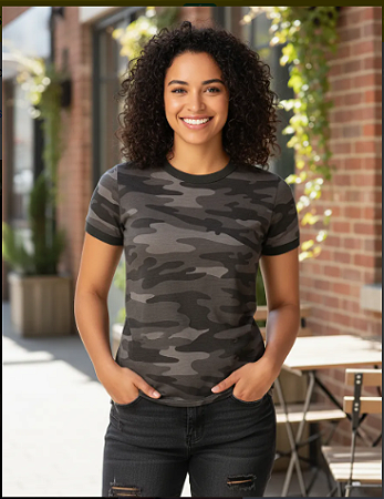 Camiseta Baby Look Feminina Camuflada Urbano - 100% Algodão