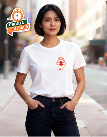 Camiseta Branca Médica SAMU Malha Fria - Uniforme Socorrista