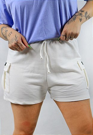 Shorts Moletom Bolso Cargo Off White