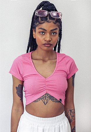 Pink Crop Top w Sleeves , -not worn much, -fits