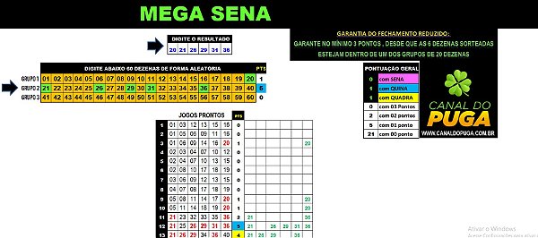 Planilha Mega Sena - Esquema com Apenas 30 Jogos