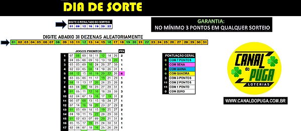 Planilha Dia de Sorte 26 Jogos pra Começar com 3 Pontos