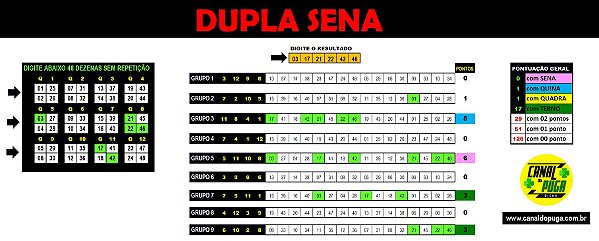 Planilha Dupla Sena - Quadrantes com Fechamento e Garantia