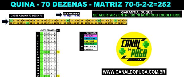 Planilha Quina - Esquema com 70 Dezenas e Garantia