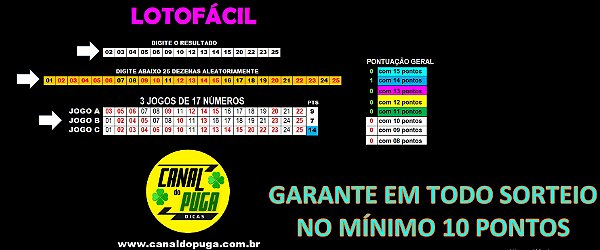 Planilha Lotofacil - Esquema com Apenas 3 Jogos de 17 Numeros