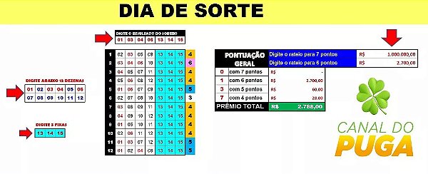 Planilha Dia De Sorte - 15 Dezenas Com 3 Fixas E Redução