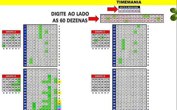 Planilha Timemania - 60 Dezenas Com Redução Em Colunas