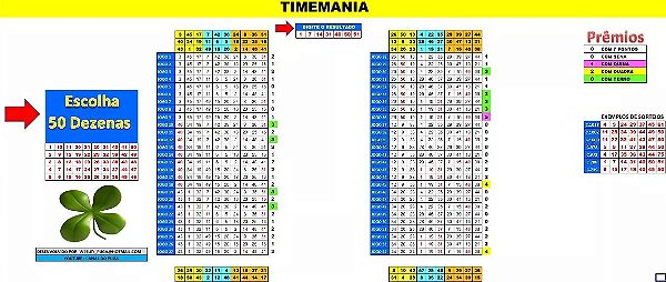 Planilha Timemania - Esquema Com 50 Dezenas Cruzadas