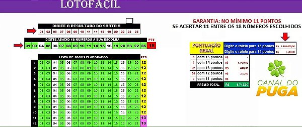 Planilha Lotofacil - Esquema 18 Dezenas Com Garantia