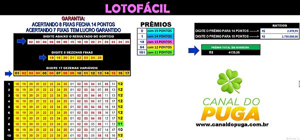 Planilha Lotofacil - Se Acertar 8 Dezenas Já Tem 14 Pontos