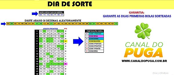 Planilha Dia de Sorte - 31 Dezenas em 26 Jogos com Garantia