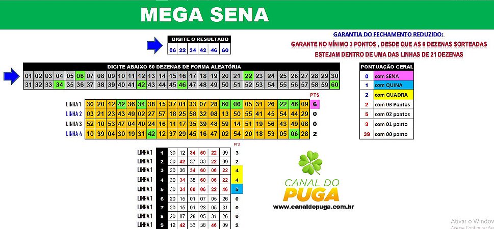 Planilha Mega Sena - Jogue com 4 Grupos de 21 Dezenas