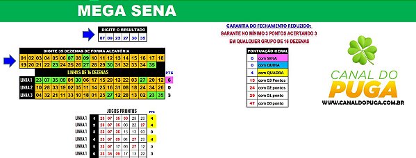 Planilha Mega Sena - 35 Dezenas com Redução e Garantia