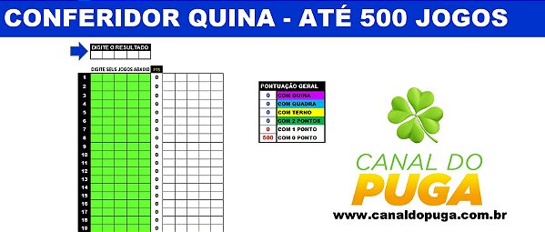 Planilha Quina - Fechamento de Quadra Em 95 Jogos - Canal do Puga