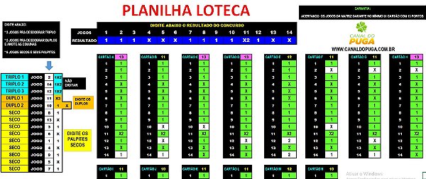 Planilha Loteca - Jogue com 3 Triplos e 2 Duplos em 14 Jogos Simples
