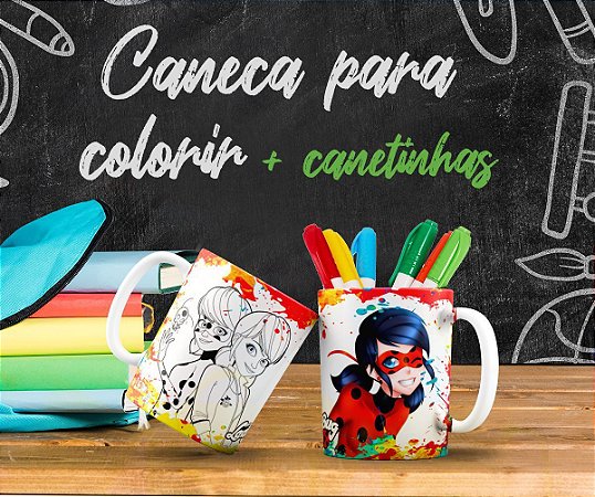 Kit Caneca Para Colorir Miraculous Lady Bug 2.0