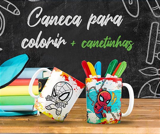Kit Caneca Para Colorir Homem Aranha 2.0
