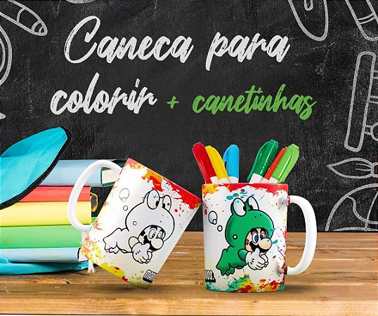 Kit Caneca Para Colorir Sapo Mario 2.0