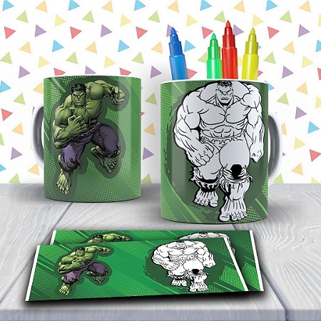 Kit Caneca para pintar Hulk + Jogo de canetinhas Laváveis