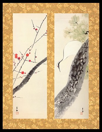 Quadro - Pintura de Mokiti Okada - Matsu koubai - Pinheiro e Ameixeira Vermelha