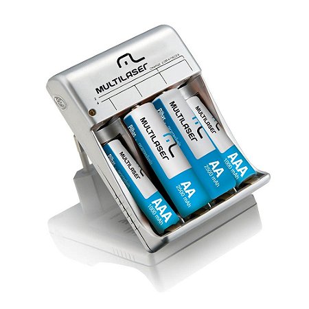 Carregador de Pilhas Multilaser AA/AAA + 2 Pilhas AA 2500mAH + 2 Pilhas AAA 1000mAH - CB045