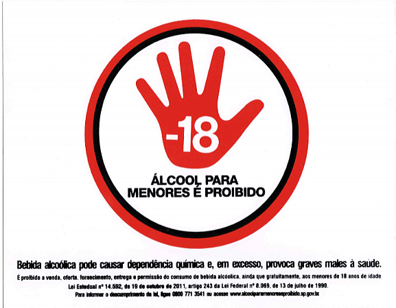 PLACA INDICATIVA - ÁLCOOL PARA MENORES É PROIBIDO