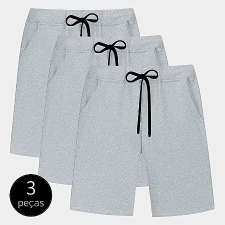 Kit com 3 Bermudas de Moletom Part.B Básico Masculina Cinza