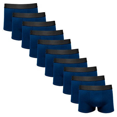 Kit Com 10 Cuecas Boxer Cotton Confort Masculina Part.B Azul Marinho