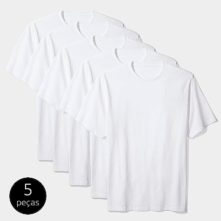 Kit Camiseta Básica c/ 5 Peças Masculina Branca