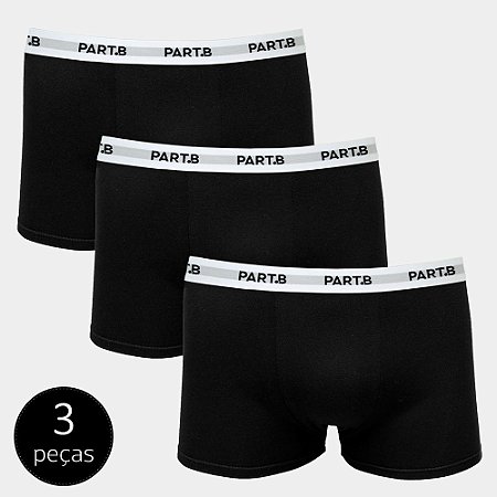 Kit Cueca Boxer Part.B Soft 3 Peças Preto