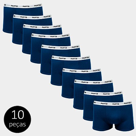 Kit Com 10 Cuecas Boxer Soft Part.B Cotton Azul