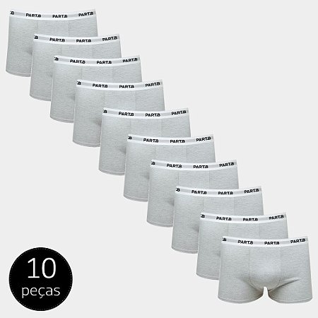 Kit Com 10 Cuecas Boxer Soft Part.B Cotton Cinza