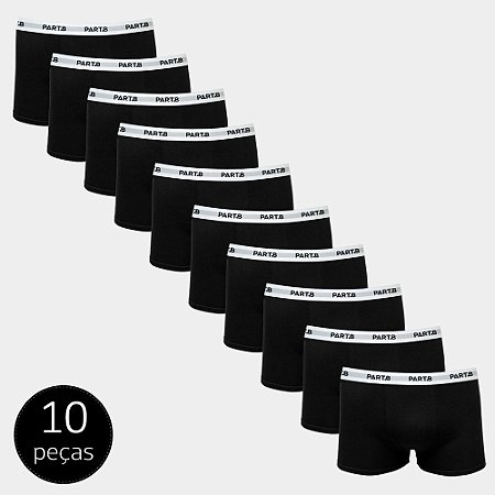 Kit Com 10 Cuecas Boxer Soft Part.B Cotton Preto