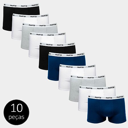 Kit Com 10 Cuecas Boxer Soft Part.B Cotton Sortidas