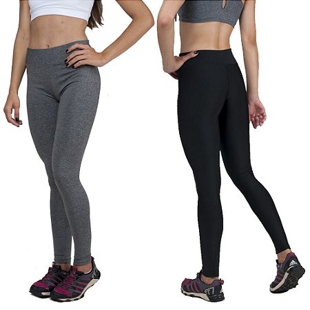 Kit com 2 Calças Legging Básica Suplex Cinza e Preto