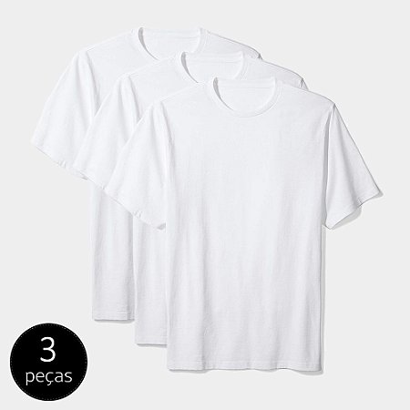 Camisetas Básica Masculina Algodão Kit 3 Peças Branca