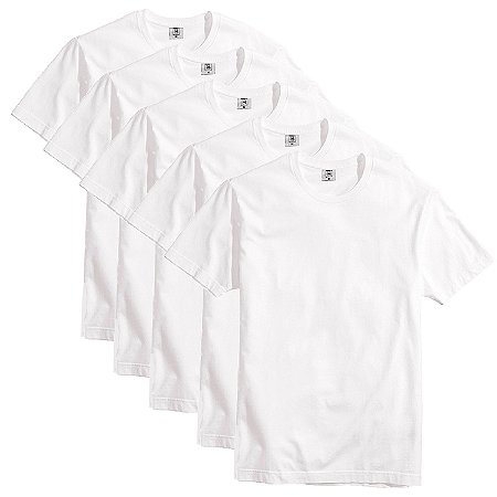 Kit com 5 Camisetas Masculina Básica Algodão Part.B Premium Branco