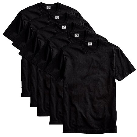 Kit com 5 Camisetas Slim Masculina Básica Algodão Part.B Preto