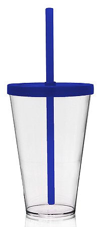 Copo Shake com Tampa e Canudo Azul 500ml - Acrilico PS