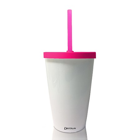 Copo para Milk Shake Branco e Rosa 550ml - Acrilico