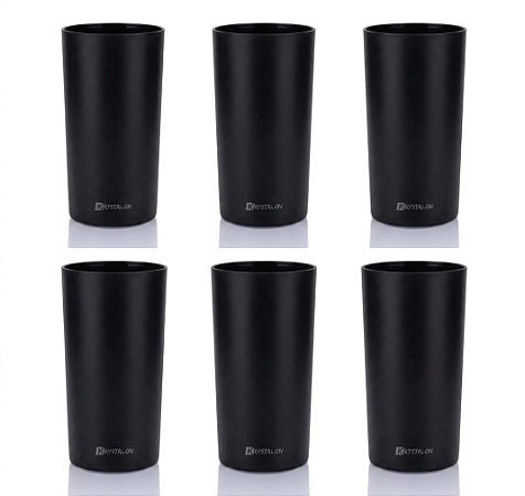 Kit 6 Copos Long Drink Policarbonato Preto 280ml